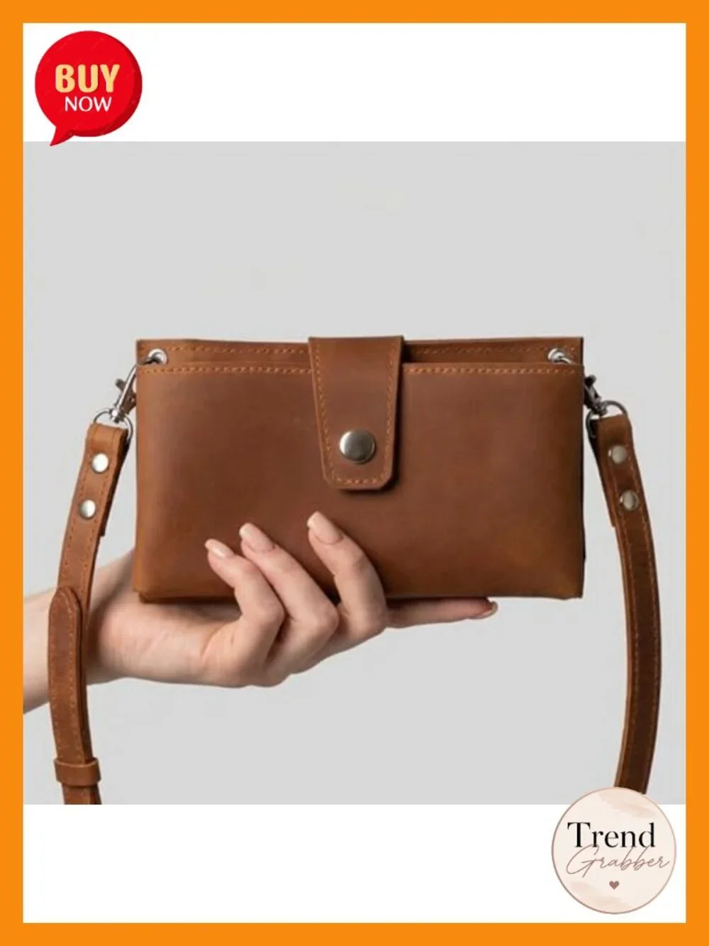 Genuine Leather Crossbody Purse with Phone Pocket & Card Slots